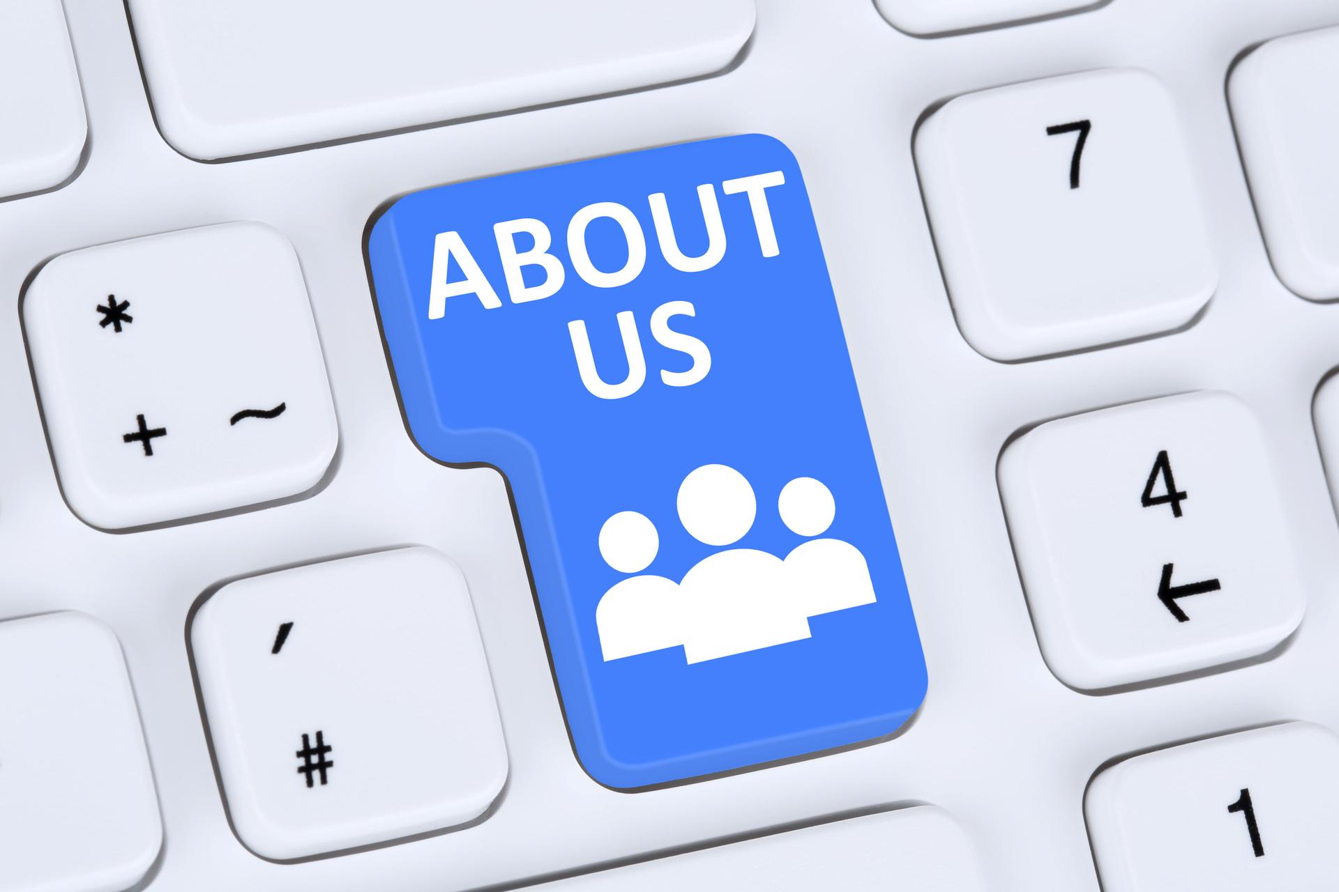 About us page website information info company presentation on internet